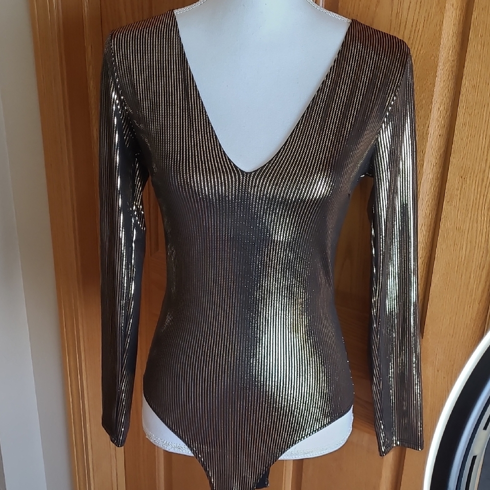 Privy Privately Privileged Small Gold Black Body Suit
